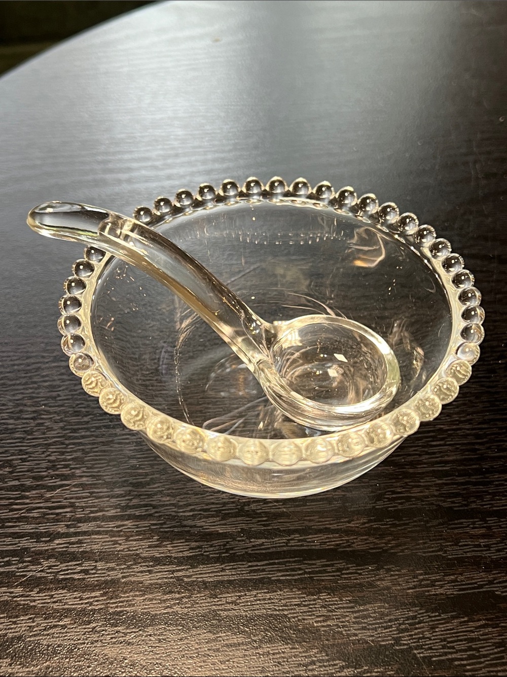 Vintage Imperial Candlewick Mustard Sauce Bowl with Glass Ladle Spoon
